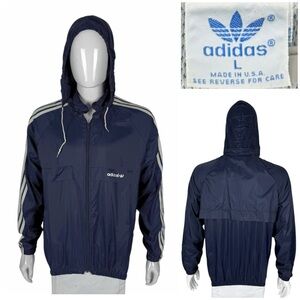 Adidas Mens Large Jacket Windbreaker Blue Vintage 80s Lightweight Trefoil Logo